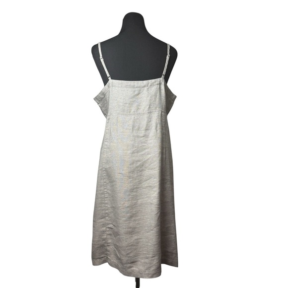 Eileen Fisher Linen Dress Tan Silver Metallic Shimmer Slip Minimalist SZ L - Picture 7 of 16